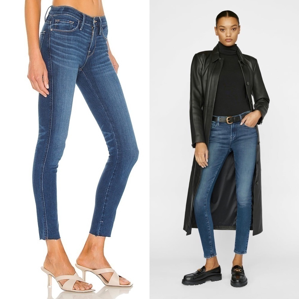 FRAME Ankle Crop Distressed Medium‎ Wash Premium Denim Mid Rise Skinny Jeans 27